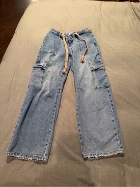 KanCan Light Blue Boyfriend Cargo Jeans with Drawstring Waist
